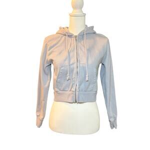 Brandy Melville Light Blue Cropped Zip Up Hoodie Size Small